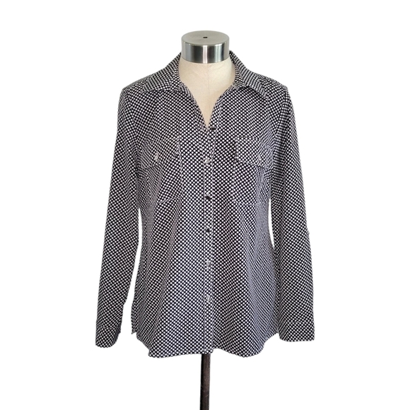 Notations Black & White Polka Dot Geometric Print Button-Up Shirt Women's Size S - Picture 1 of 9